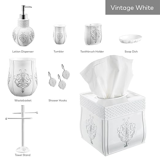 Creative Scents Vintage White Small Bathroom Trash Can 1.58 Gal / 6L Waste Basket for Bathroom - Durable Garbage Can - Space Friendly Waste Bin for Rustic Bedroom or Living Room Décor