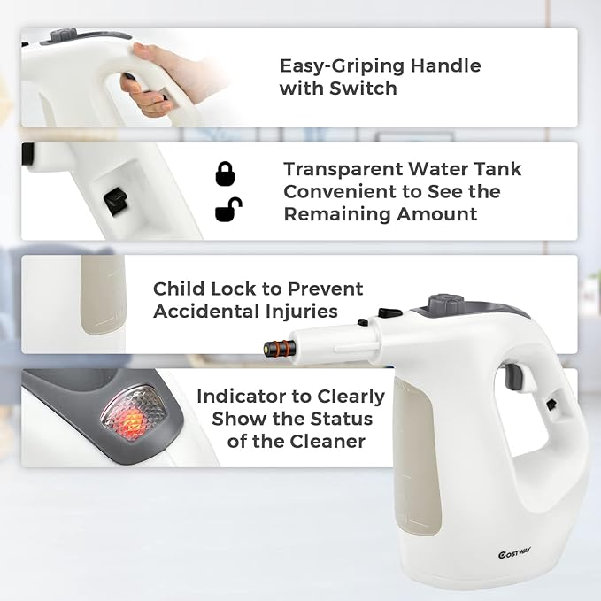 S AFSTAR Handheld Steam Cleaner 1400W Pressurized Steamer with 14-Piece Accessories &amp Child Lock Multipurpose Portable Steamshot Steam Mop for Cleaning Kitchen Floor Sofas Car Windows (Grey &amp