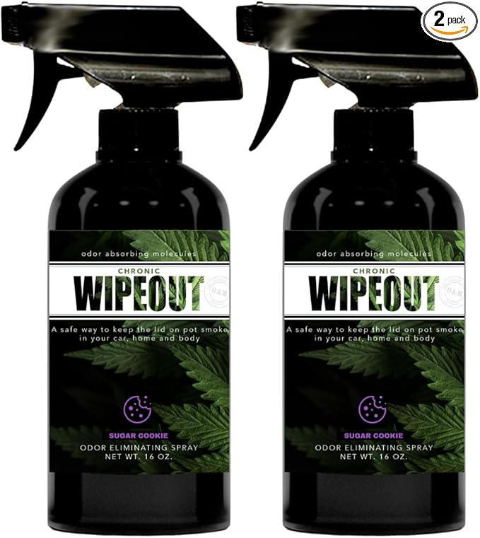 Chronic Wipeout Smoke Smell Eliminator for Home Cars Hands Hair Clothes &amp More | Smoke Odor Eliminating Spray for All Kinds of Strong Smoke | Gifts for Smokers - Sugar Cookie 2 Pack (16 oz)