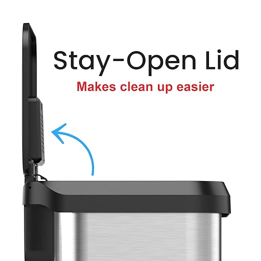iTouchless 20 Gallon Step Pedal Kitchen Trash Can with Odor Filter Stainless Steel and Dent-Proof Black Plastic Lid Large 75 Liter Bedroom Home Office Commercial Tall Recycle Garbage Bin Wastebasket