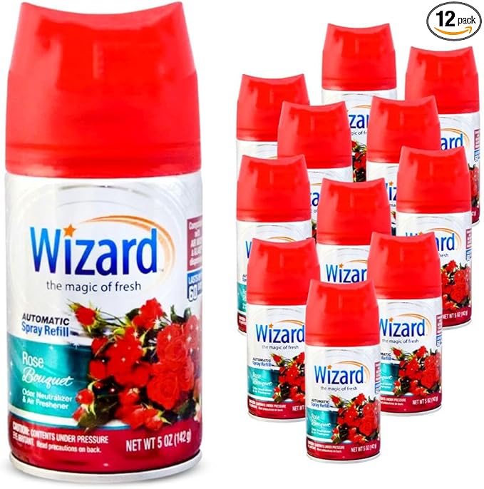12 WIZARD AUTOMATIC SPRAY REFILLS 5 oz ROSE BOUQUET
