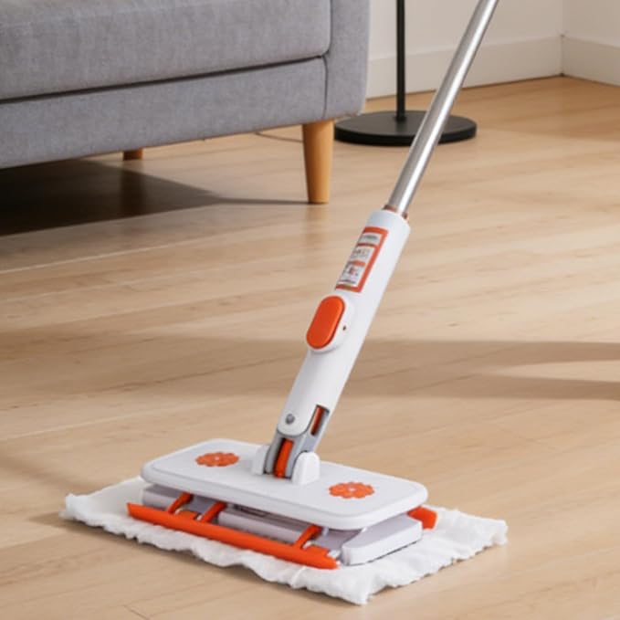 Mini Mop Set with Locking Head &amp Snap Grip | Reusable Washable Pads for Wet or Dry Dusting | Clean Under Furniture Corners Baseboards &amp Multi-Surface Floors (3PC-Orange)