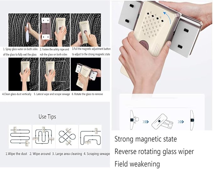 Window Cleaner Wipers Double-Sided Magnetic Window Cleaner Glass Cleaning Brush Glass Wiper Household Cleaning Tools with Anti-Falling RopeWindow Clean Brush The