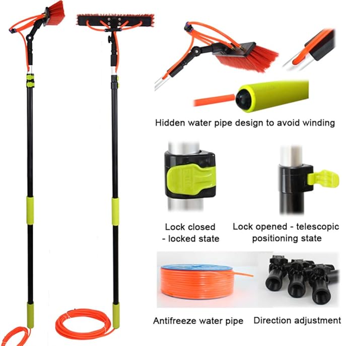 High Window Cleaning Pole 12ft-36ft Water Fed Brush - Ideal for Cleaning Photovoltaic and Solar Panels Conservatory Roof - Extendable Cleaner