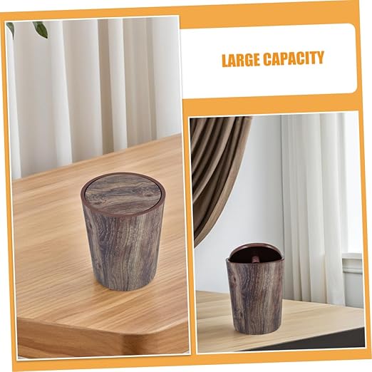 Mobestech Retro Wood Grain Plastic Trash Can Large Capacity Wastebasket for Bedroom Kitchen Office Bathroom Aesthetic Appeal Spacious Design for Spaces