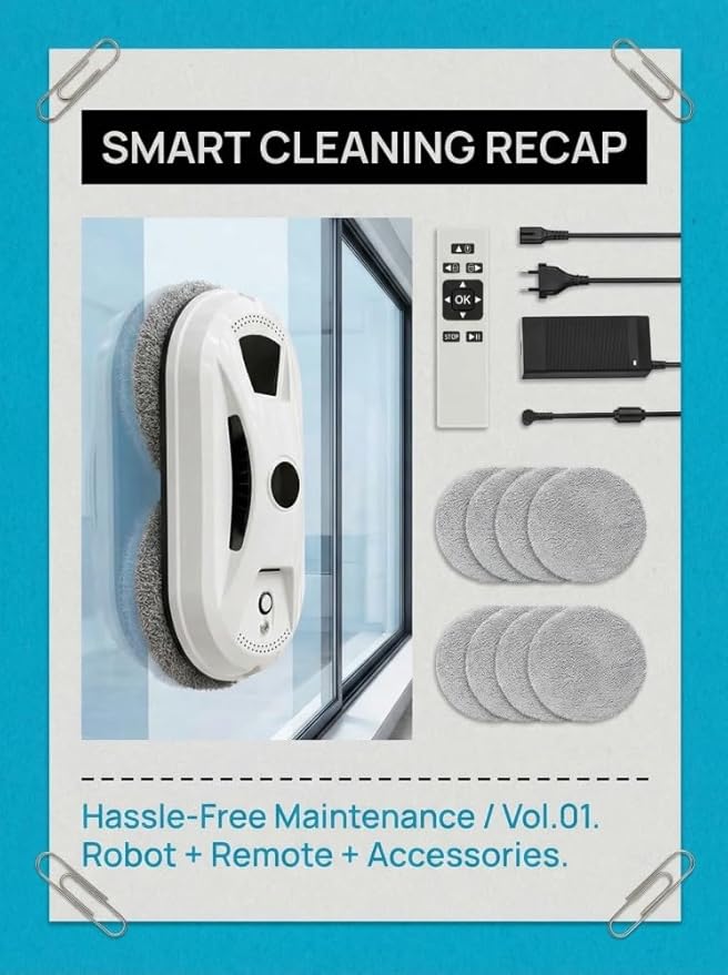 Automatic Window Cleaning Robot Smart Glass Cleaner for High-Rise Windows and Mirrors Robotic Cleaner with Dual Spinning Mops AI Smart Path Technology and Remote Control Robotic Vacuum Cleaner