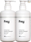 FREY Concentrated Liquid Laundry Detergent | Formulated for Sensitive Skin &amp HE Washers | Removes Stains Effectively | 50 Loads per Bottle (2-pack Unscented)