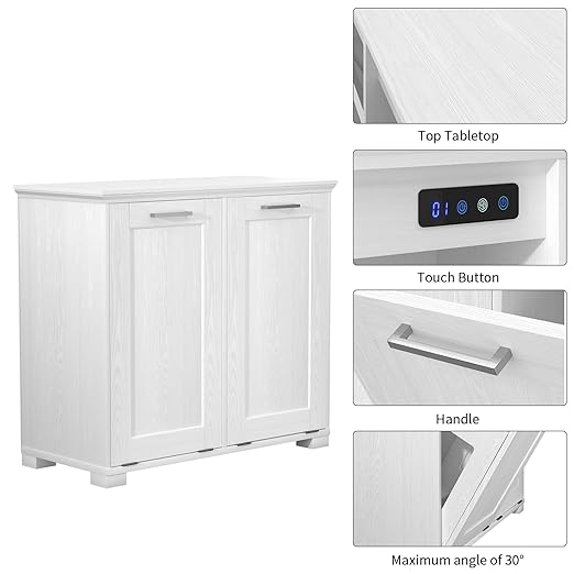 Tilt Out Trash Can Cabinet Wooden Trash Cabinet with Deodorising Function 20 Gallons Freestanding Dog-Proof Garbage Bin Cabinet for Home Laundry Room Kitchen and Living Room White Finish