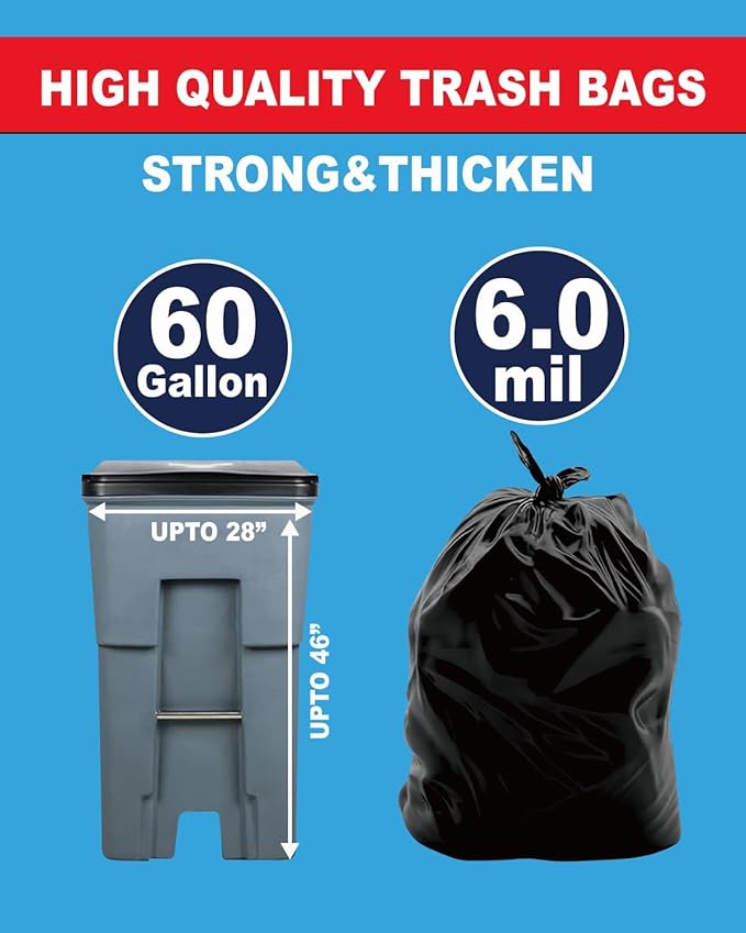 6 Mil Clear Contractor Bags - 20 Pack Heavy Duty Contractor Trash Bags for 50/55/60 Gallon Large Clear Garbage Bags (Extra Thick Tear Resistant) (32 X 52)