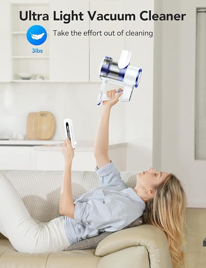 Vacuum Cleaner450W Powerful Suction 50-Min Long Runtime Anti-Tangle Brush Smart LED Display Lightweight Cordless Stick Vacuum Cleaner for Pet Hair Hard Floors Carpet &amp Home