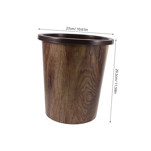 PRETYZOOM Wood Grain Trash Can Round Plastic Wastebasket Press Versatile Garbage Container for Kitchen Bathroom Office Bedroom and Hotels