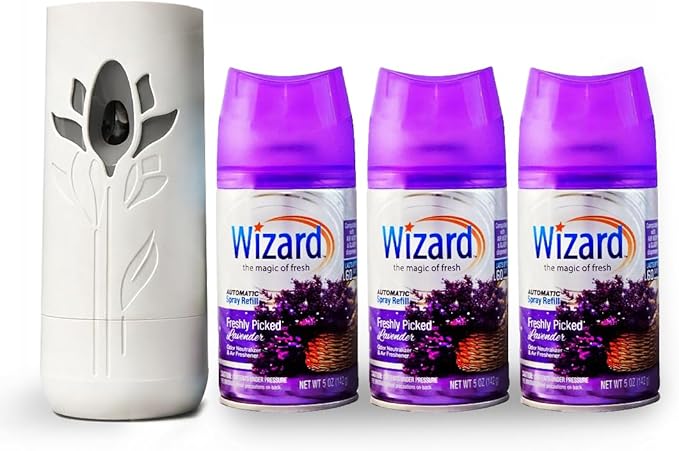 Wizard Automatic Spray Refill and Holder Kit Air Freshener for Home and Bathroom Fresh Pick Lavender 5 Oz3 Count