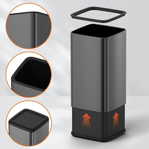 Mbillion 4Gal/15L Open top Trash Can with Removable Inner Bucket Small Waste Basket Stainless Steel Metal Trash Can for Bathroom OfficeBrushed Black