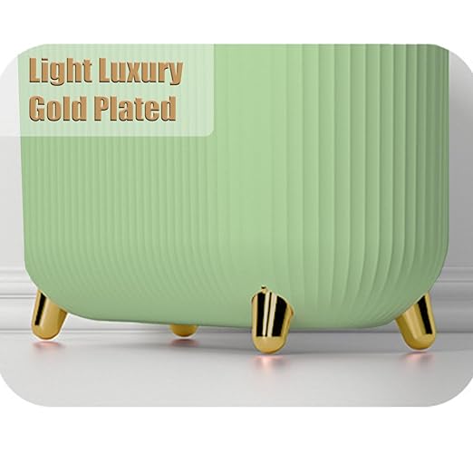Yatmung Slim Bathroom Trash Can with Lid - Small Plastic Waste Paper Basket - Press-Top Trash Bin for Bedroom Home Office Narrow Space - 3.2 Gallon Decorative Garbage Can - Mint Green with Gold Legs