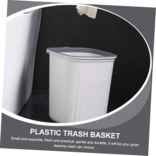 PRETYZOOM 3pcs Small Trash Can Set Simple Design Plastic Waste Basket for Kitchen Office and Home Easy to Use with Pressing Ring Blue Pink and White