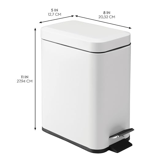 iDesign Rectangular 1.3 Gallon Bathroom Trash Set of 2-White Rectangle Step Can 5L M2
