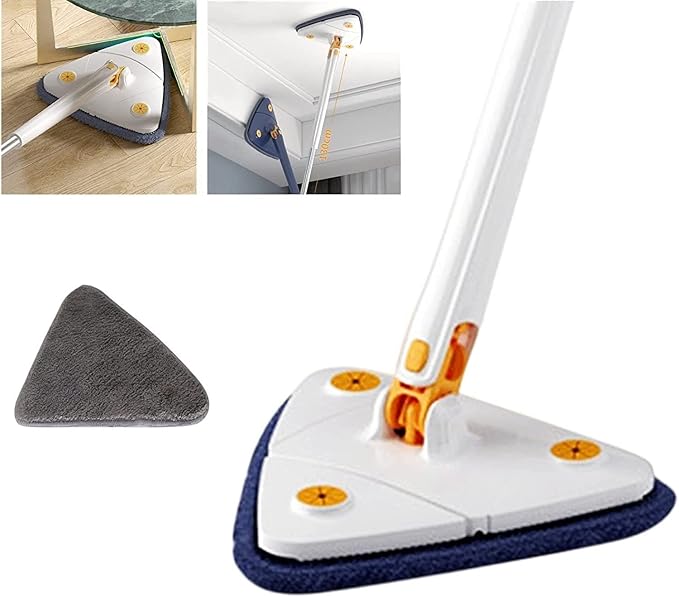 360°Rotating Adjustable Cleaning Mop Triangle Cleaning Mop with Automatic Water Squeezing Telescopic Rotating for Walls Windows (A) 1PCS 12027(O)