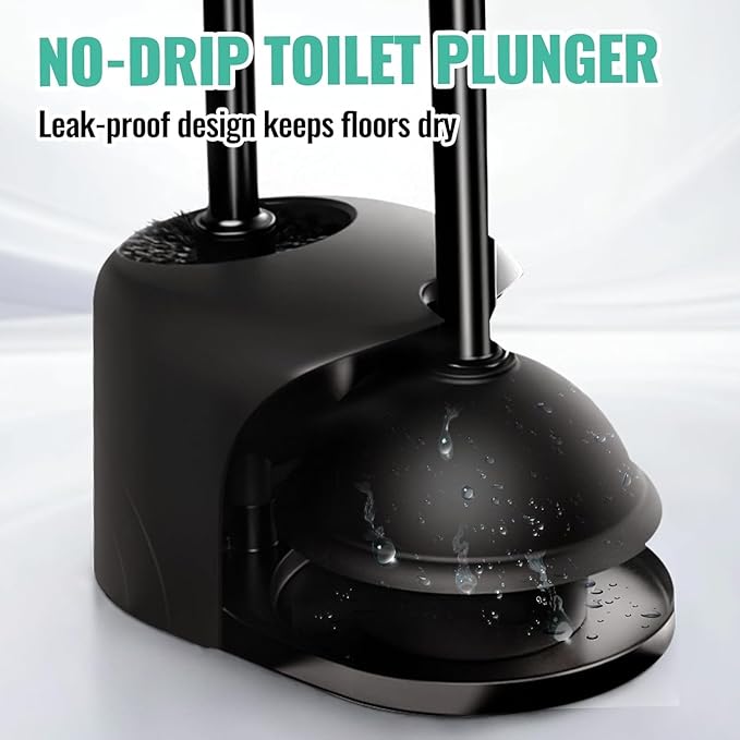 2 Pack 4 in 1 Toilet Brush and Plunger Set with Crevice Cleaning Brush Toilet Plunger and Brush Set with Extra Long Handle Plungers for Bathroom Accessories Toilet Plunger with Holder Black Pack
