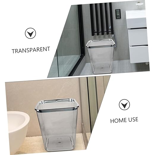Large Transparent Plastic Garbage Can with Electroplated Press Ring Sturdy PP Bathroom Trash Bucket for Home Kitchen Office Living Wastebasket with Wide Opening