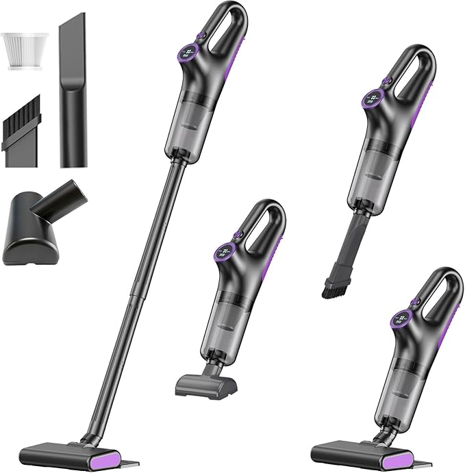 Cordless Vacuum Cleaner Stick Vacuum Cordless Rechargeable with Powerful Suction and LED Display Portable Vacuum Cleaners for Home Wireless Vacuum for Hardwood Floor Carpet Pet Hair Black