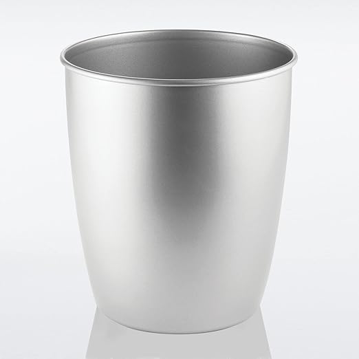 mDesign Small Steel Round Trash Can Bucket - 1.5 Gallon Wastebasket Garbage Container Bin for Bathroom Powder Room Bedroom Kitchen Home Office - Hamill Collection - Chrome