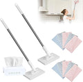 Snap Grip Mini Mop Lazy Mops with One-Click Cloth Change Locking Head with Sweeping Cloths for Wet &amp Dry Cleaning Long Handle Stick for Multi-Surface Cleaning(White 2 mop 10 Cloth)