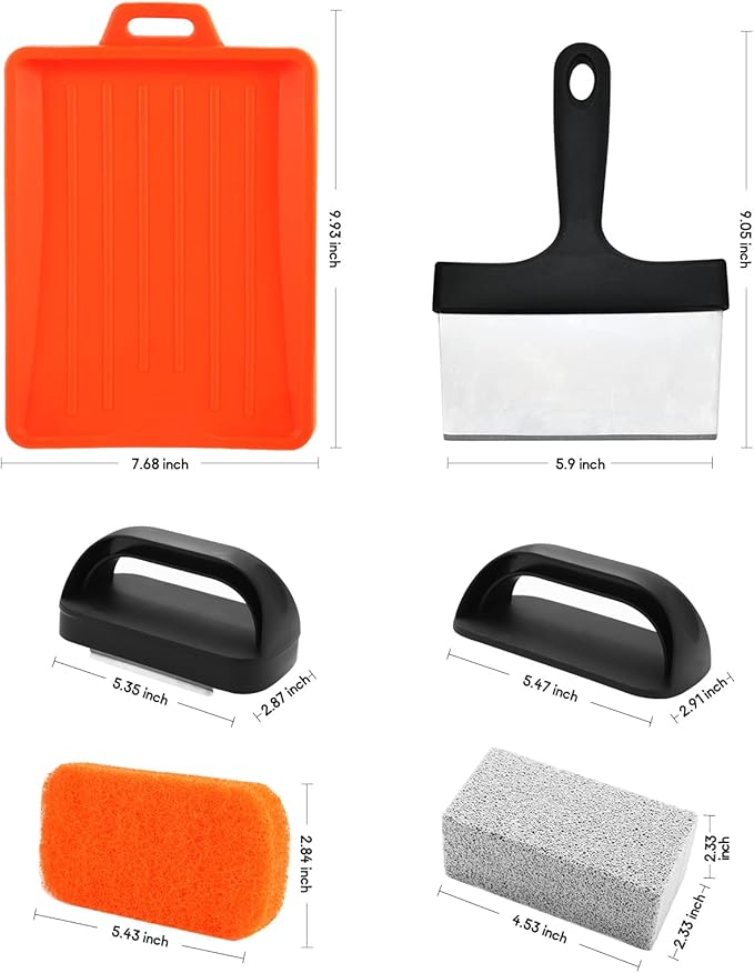 Upgraded Griddle Cleaning Kit for Blackstone 18 Pieces Flat Top Grill Accessories Cleaner Tool Set with Scraper Heat-Resistant Silicone Spatula Mat with Hanger Grill Brick Scouring Pads