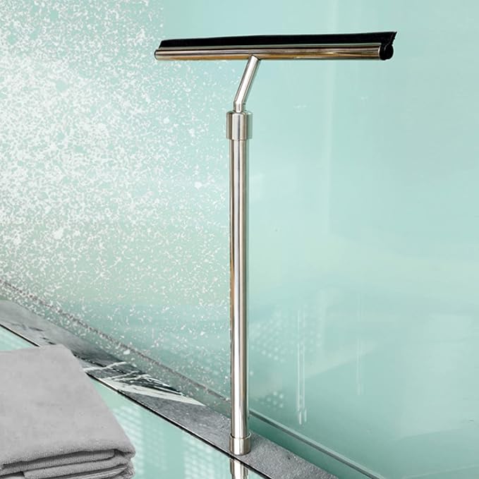 Hapivida Extendable Window Glass Cleaner with Silicone Blade Stainless Steel Telescopic Handle Wiper Brush for Bathroom Mirror Shower Door Cleaning