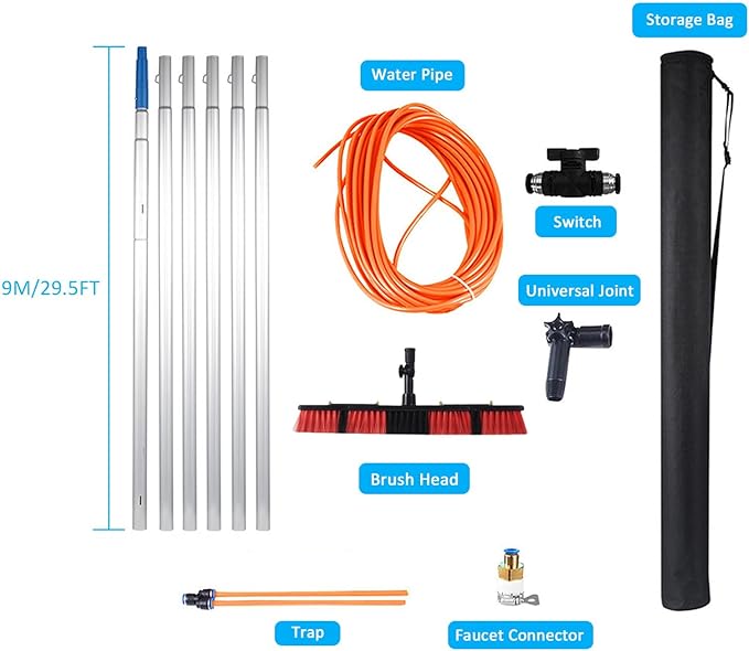 Window Cleaning Pole Water Fed Telescopic Brush Window Cleaner Kit Extendable Solar Panel Washing Equipment Cleaning Conservatory Roof