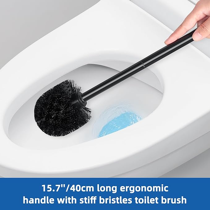 Qaestfy Toilet Plunger and Brush Set for Bathroom Cleaning 2-in-1 Long Handle Toilet Bowl Brush with Stiff Bristles &amp Powerful Plunger Space-Saving Holder (Pack of 2)