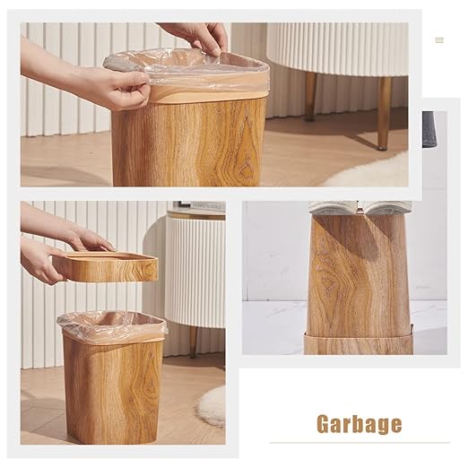 LUOZZY Wood Grain Trash Can Wastebasket Garbage Container Waste Bin for Bathrooms Powder Rooms Kitchen Home Offices - 12L