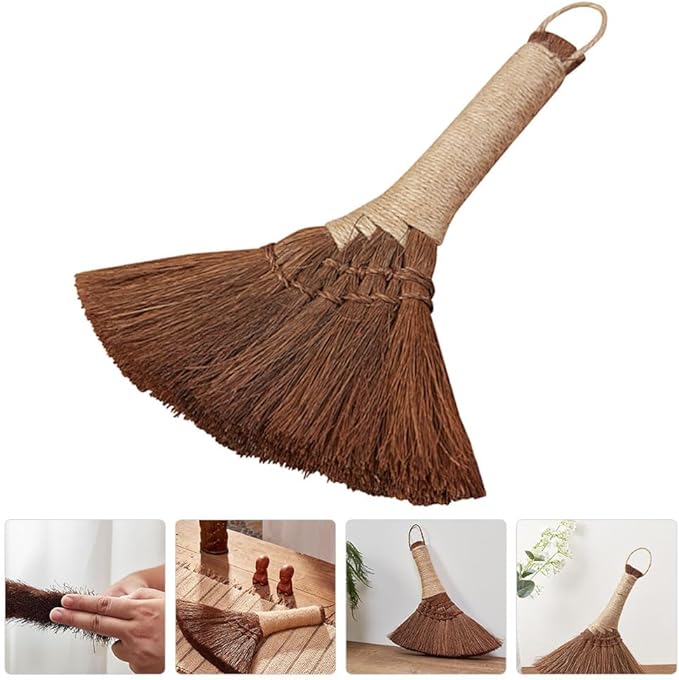 1Pc Natural Straw Whisk Broom Small Hand Broom with Ergonomic Shape for Multi-Surface Cleaning Mini Fireplace Sweeper Brush for Indoor oOutdoor Desktop Sofa Cleaning Use