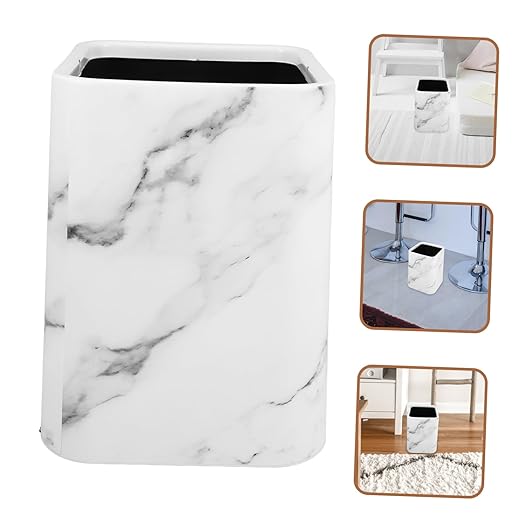 OUNONA Marble Wastebasket Double Layer Trash Can Without Lid for Kitchen and Bathroom Decorative Trash Bin for Home Office Sleek Design
