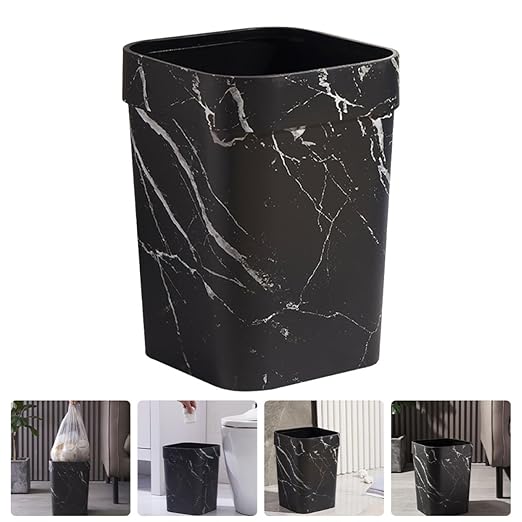 ARTIBETTER Marbling Trash Can 12l Square Marble Pattern Garbage Container Plastic Bathroom Wastebasket for Home Kitchen Office Use