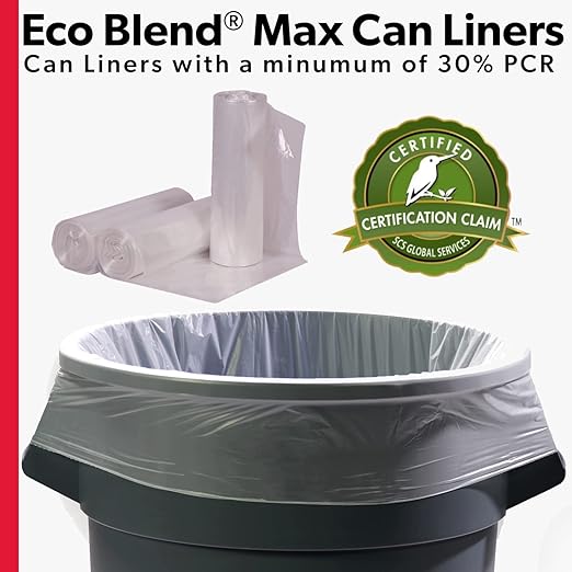 Eco-Blend Max 32 Gallon Can Liner by Heritage Bag Co. (100 Pack) 34x44 1.5mil Clear. Made with 30% PCR
