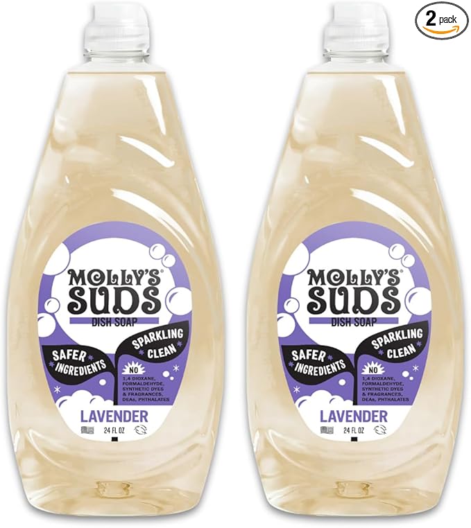 Molly's Suds Liquid Dish Soap | Clean Simple Ingredients | Extra Scrubbing Power | Lavender Scent 24 oz - 2 Pack