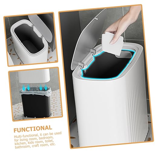 Happyyami Slim Plastic Trash Can Press Lid Small Wastebasket Kitchen Bathroom Garbage Container Bin