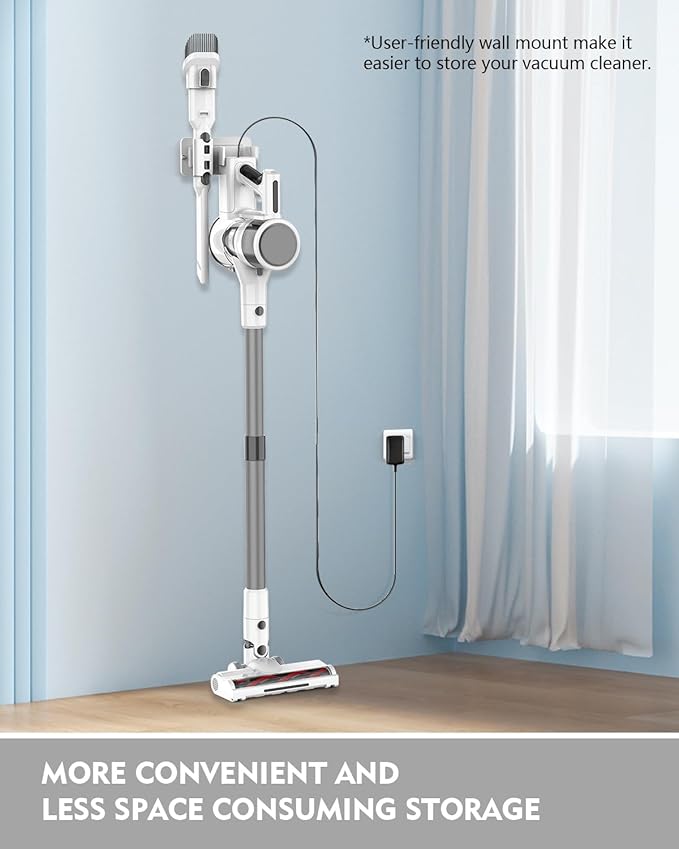 Cordless Vacuums 80000PRM Powerful Motor Vacuum Cleaner and 2200mAH Rechargeable Battery up to 35 Mins Worktime 2 Adjustable Modes Detachable Parts Wireless Stick Vacuum (Frost White)