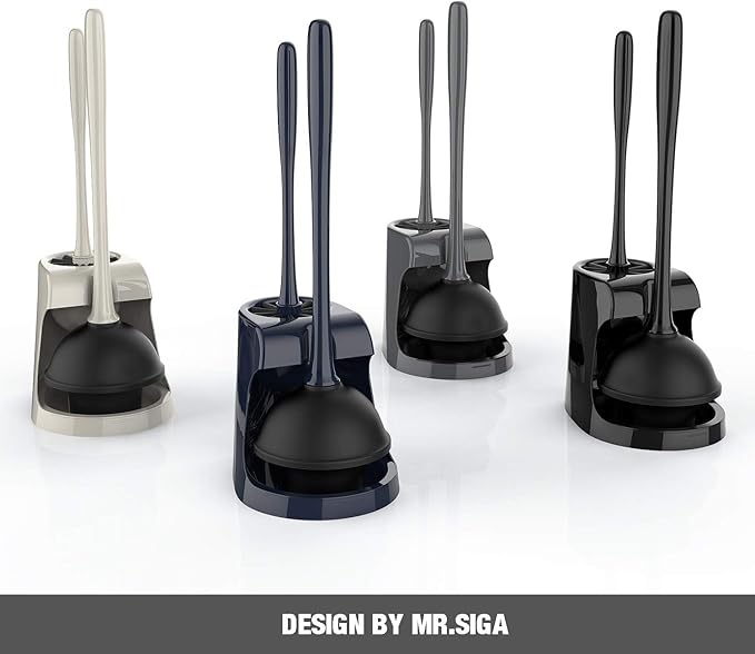 MR.SIGA Toilet Plunger and Bowl Brush Combo for Bathroom Cleaning Gray 2 Sets