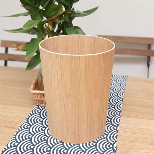 Natural Wood Trash Can Round Stackable Wastebasket Garbage Recycling Bin for Bathrooms Powder Rooms Kitchens Home Offices (Light Wood)