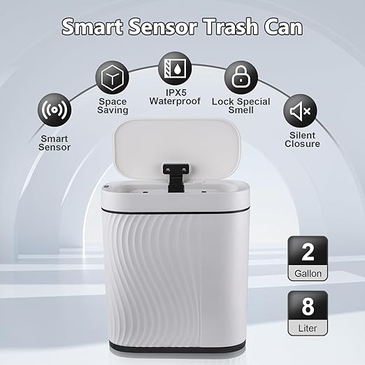 Bathroom Trash Cans with Lid 2 Gallon Automatic Trash Can Small Motion Sensor Garbage Can Slim Smart Trash Bin Waterproof Plastic Garbage Bin for Bathroom Bedroom Living Room Kitchen