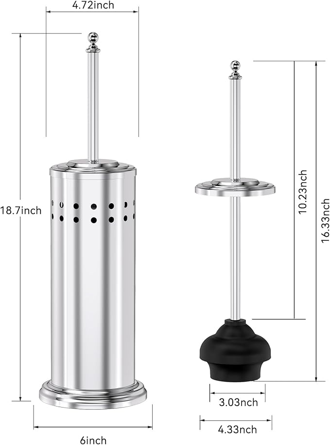 DOWRY Anti-Hand Off Toilet Plunger with Holder for BathroomPowerful Efficient Force Suction CupHeavy Duty Deep Cleaning Chrome