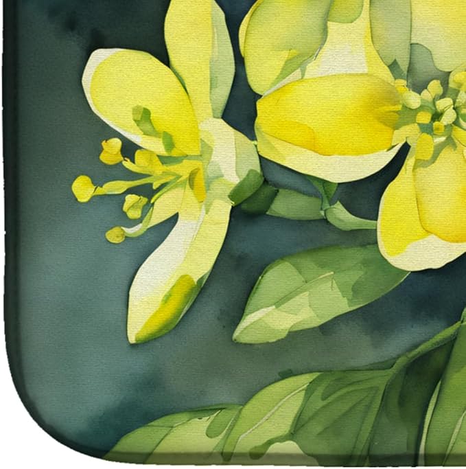 Caroline's Treasures DAC1704DDM South Carolina Yellow Jessamine in Watercolor Dish Drying Mat Absorbent Dish Drying Mat Pad for Kitchen Counter Dish Drainer Mat for Countertop 14 x 21 Multicolor