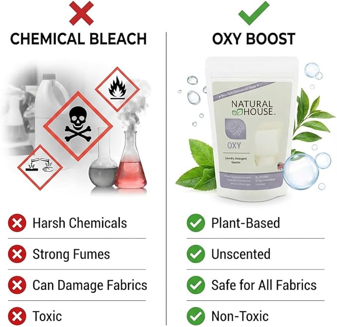 Natural House Oxy Boost - Probiotic Oxygen Whitener &amp Stain Remover Pods - Plant-Based - Color Safe - Fragrance Free - 120 Count
