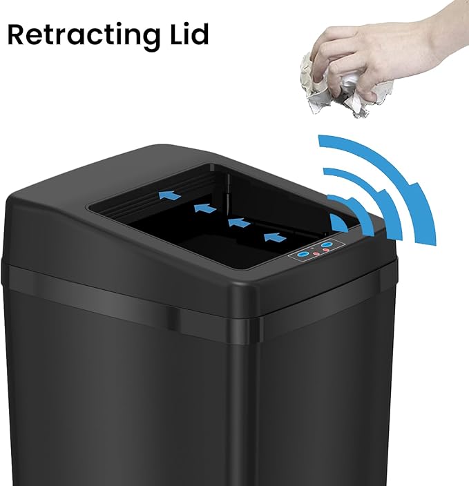 iTouchless 14 Gallon Slide Open Lid Kitchen Trash Can with Black Stainless Steel Rectangular Motion Sensor Trashcan for Home Office Work Bedroom Living Room Garage Large Capacity Slim Wastebasket