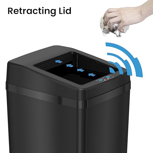 iTouchless 14 Gallon Sliding Lid Automatic Sensor Trash Can with Odor Filter System 52 Liter Black Steel Touchless Kitchen Garbage Bin Matte Black