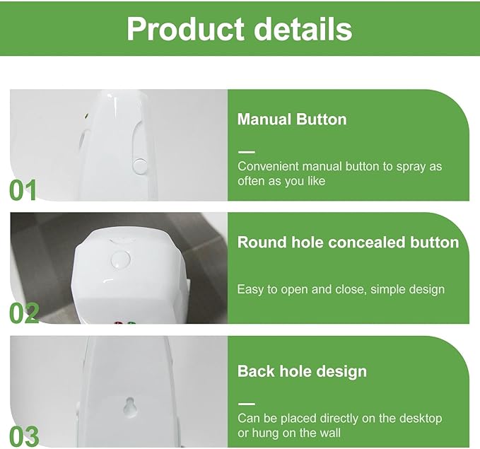 4PCS Automatic Air Freshener Spray Dispenser Wall Mounted or Free Standing Battery Operated Sprayer for Bathroom Multiple Time Scent Mist Release Settings for Room Restroom Sprayer (White L)
