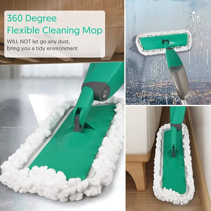 Spray Mop for Floor Cleaning TINA&ampTONY Microfiber Hardwood Dry Wet Kitchen Mop with 3 Washable Pads &amp 635ML Refillable Bottle Dust Mop with Sprayer for Laminate Tile Vinyl Floors Green