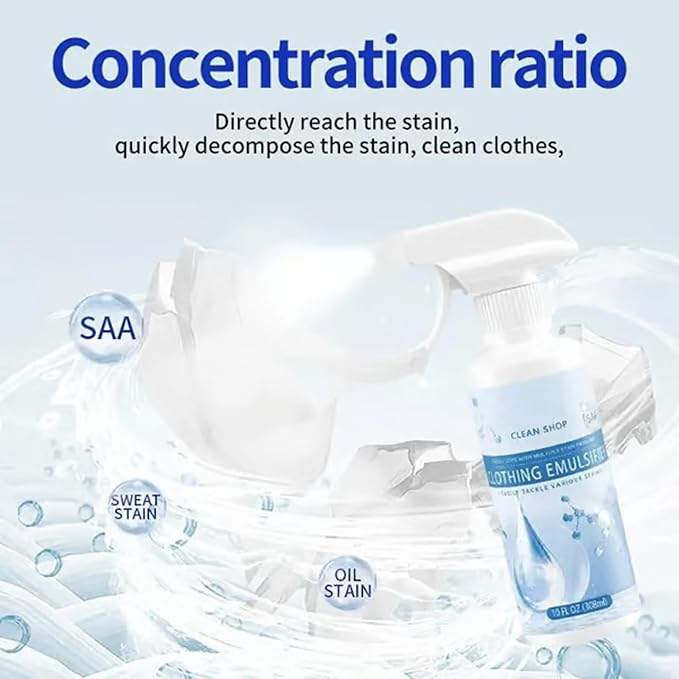 Clothing Emulsifier Non-Ionic Laundry Pre-Treatment - Your Go-To Laundry Cleaner 10 Fl Oz Powerful Fabric Stain Remover Dry-Clean Spray Cleaner Decontamination For Grease Oil and Food (2Pc)