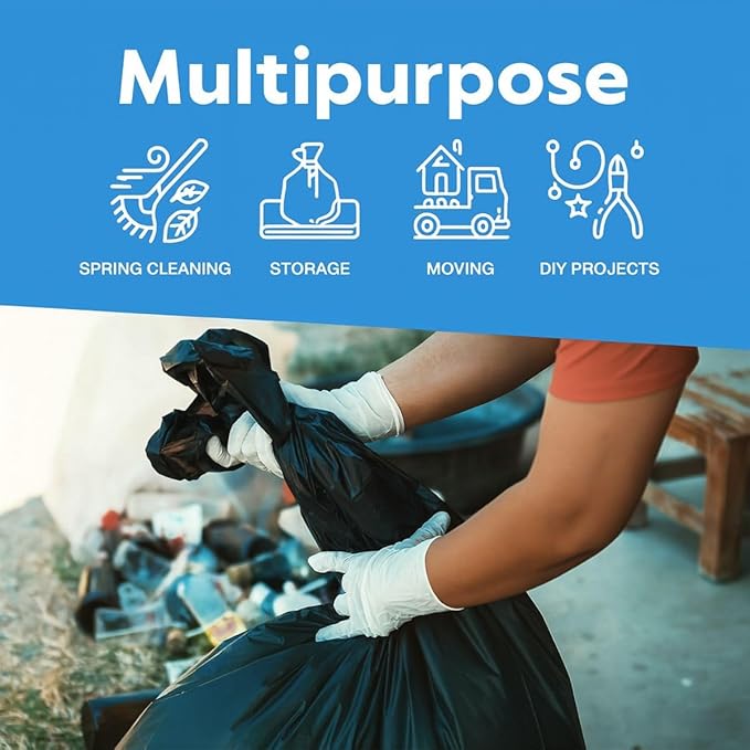 33 Gallon Trash Bags 33 x 39 Inch – 1.5 Mil Heavy Duty Black Can Liners 100 Count – Ideal for Kitchen Office Bathroom Industrial Commercial and Recycling Use